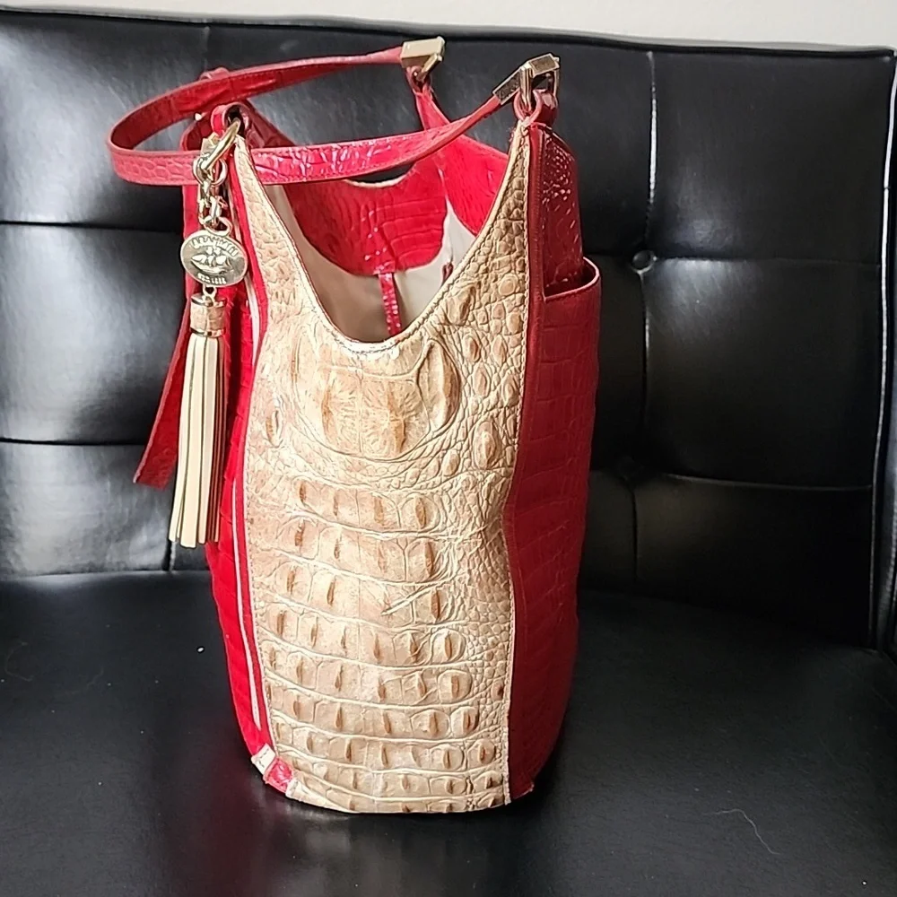 Brahmin Marianna Ember Fuego Genuine Croc Embossed Leather Shoulder Bag - Picture 4 of 12